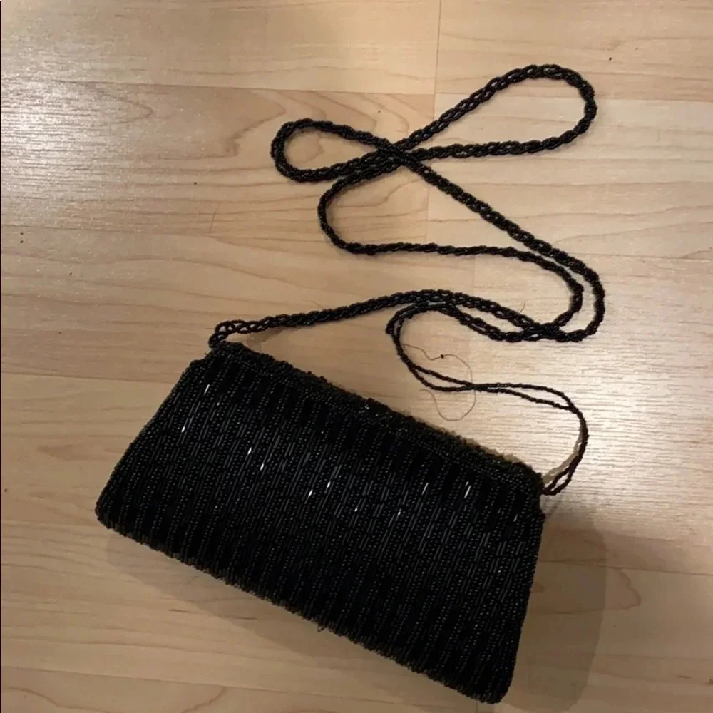 Vintage Beaded Black little Handbag